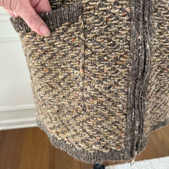 Aran Crafts 2 Way Zip 100% Wool Sweater Colorblock Tweed Half Sleeves Ireland M - Picture 5 of 7